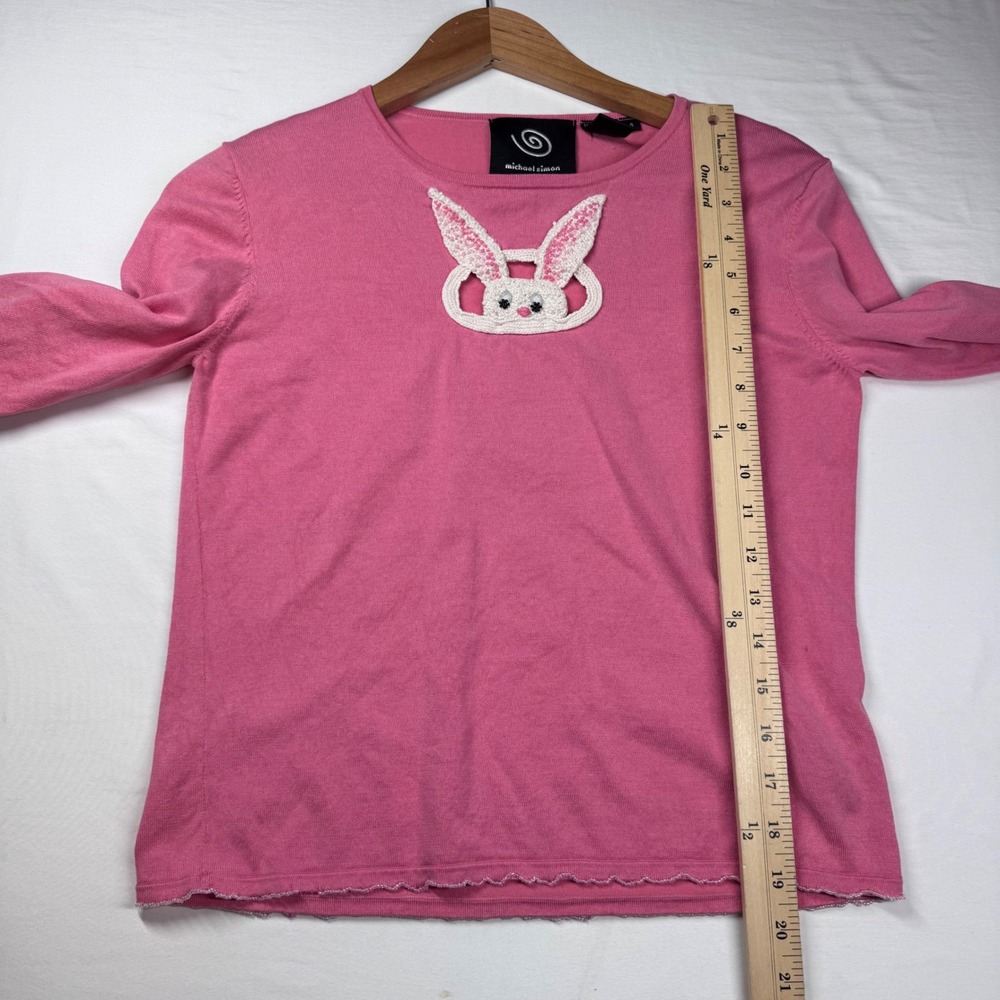 Vtg Michael Simon Sweater S Pink Silk Blend Bunny Rabbit Beaded Easter Y2K READ - Picture 5 of 13